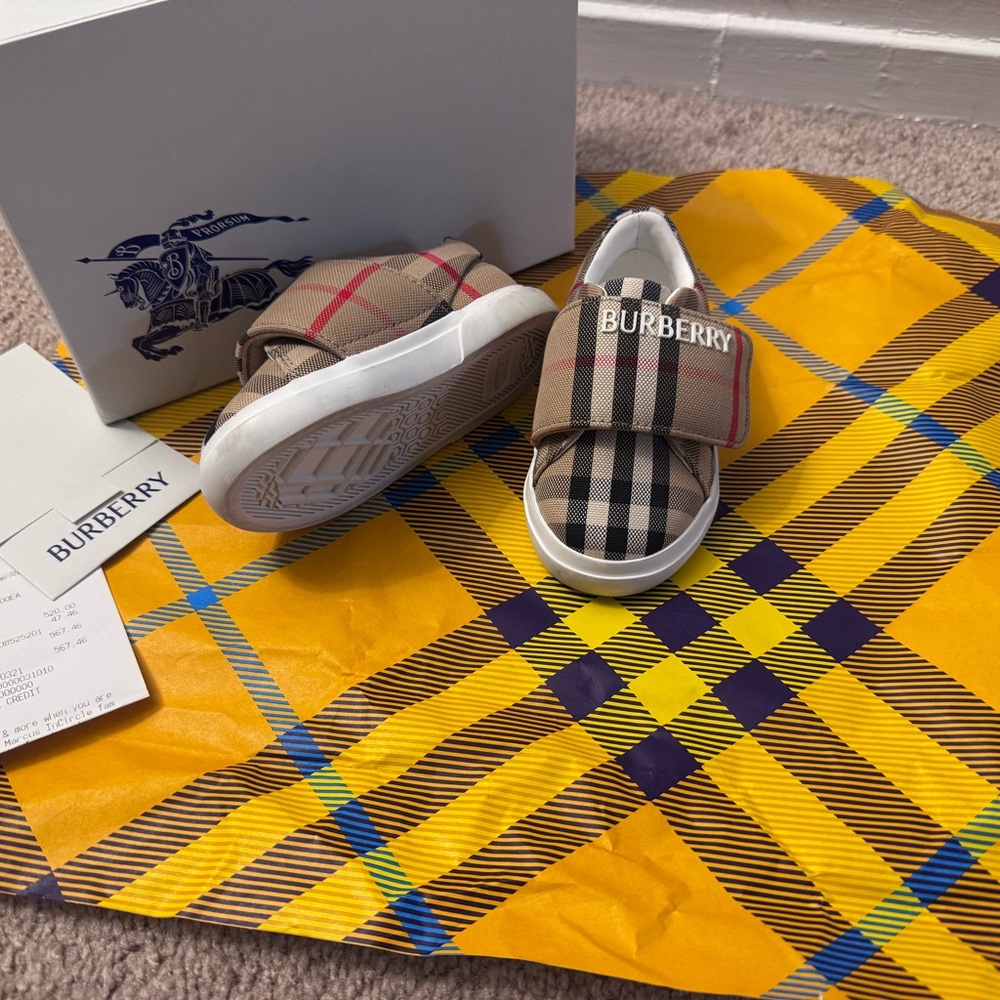 Burberry Kids Checkered Sneakers - Beige and Black